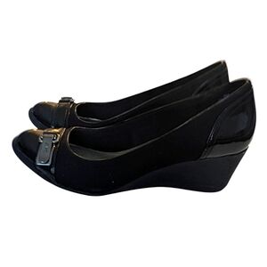 Anne Klein Sport Women Black Wedge Shoes With Buckle Size 6